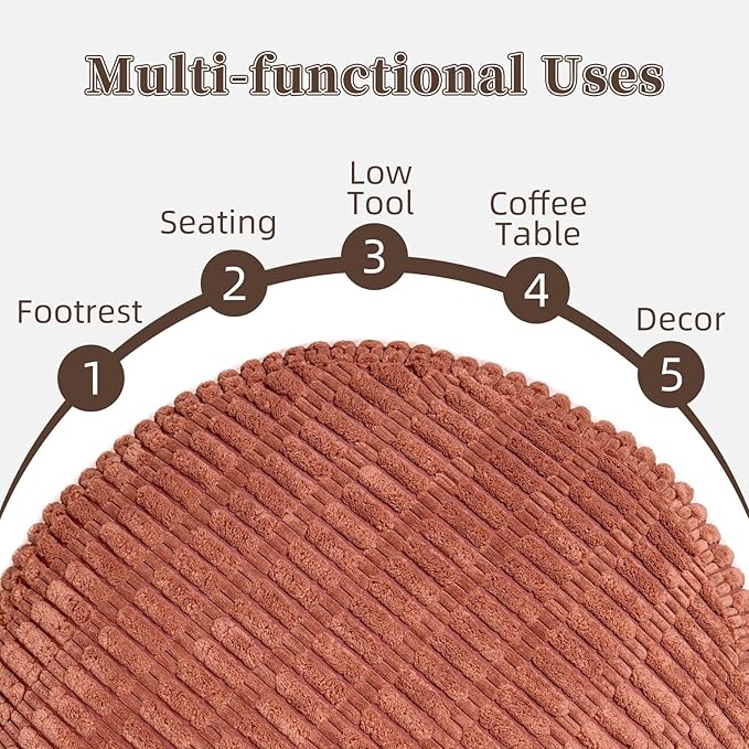Unstuffed Pouf Ottoman Cover Soft Storage Extra Seat Farmhouse Comfortable Bohemian Poufs Accent Footrest 20x20x8 Inches for Living Room Bedroom Study Nook (Caramel B, Round)