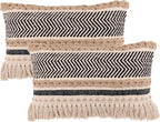 REDEARTH · Boho Textured Throw Pillow Cushion Covers - Lumbar Woven Tufted Decorative Farmhouse Cases Set for Couch, Sofa, Bed, Chair, Dining, Patio, Outdoor; 100% Cotton (12"x20", Black) Pack of 2