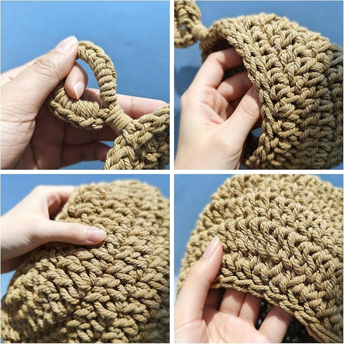 6 Pack Natural Cotton Rope Hanging Basket Hand Woven Wall Mounted Hung Fruit Vegetable Potted Plants Organizer Living Room Kitchen Boho Decor Storage Bags (6 Sizes Brown)