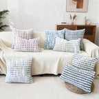 Boho Chenille Tufted Pillow Cover 24x24 Inch Set of 1, Farmhouse Striped Decorative Pillow Covers Accent Fluffy Neutral Square Pillowcases for Couch Sofa Bedroom Living Room, Gray Khaki