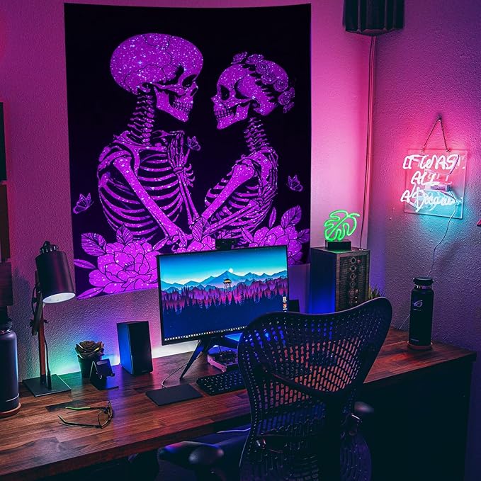 KJHL The Lovers Skull Tapestry Wall Hanging 59ʺ x 51ʺ Pink Halloween Gothic Vertical Skeleton Tapestries Aesthetic for Bedroom Living Room Decor