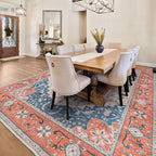 Lessymo 5x7 Area Rugs for Living Room- Machine Washable Area Rugs, Super Soft Faux-Wool Boho Bedroom Area Rug Vintage Floral Medallion Non-Slip Low Pile, Kid & Pet Friendly, Tangerine Blue