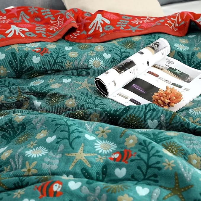 Boho Throw Blanket for Bed 100% Cotton Ultra Soft Rustic Quilt Spring Blanket Floral Farmhouse Decor Bed Blankets,60"x80" All Season Rustic Throw for Sofa Couch Chair