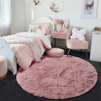 Blush Pink Fluffy Round Rug 5Ft for Bedroom, Fuzzy Plush Circle Area Rugs for Baby Kids Room Decor Aesthetic, Shaggy Circular Carpet for Teen Girls Nursery Dorm Playroom, Cute Dusty Rose Mauve Rug