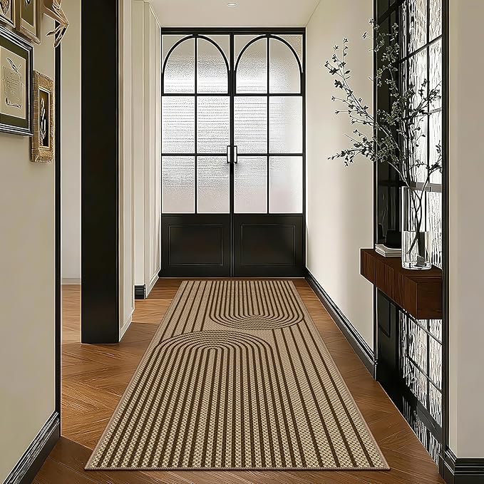 2x6 Kitchen Runner Rug for Hallways Outdoor Rug Easy Jute Rug Washable Low-Pile Non-Slip Area Rug Indoor Outdoor Carpet for Bedside Laundry Entryway Porch Long Door Mat Brown Rainbow Floor Mats