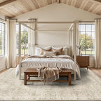8x10 Area Rugs for Living Room Bedroom, Beige Large Washable Neutral Rug, Vintage Floral Retro Boho Non Slip & Low Pile Carpet for Indoor Dining Room, Classroom, Dorm, Nursery and Kids Room