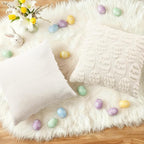 decorUhome Easter Cream White Egg Pillow Covers 16x16 Inch Set of 2, Soft Plush Faux Wool Jacquard Cushion Covers, Farmhouse Neutral Fuzzy Spring Easter Holiday Decor for Couch Sofa Bed
