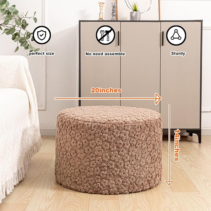 Round Pouf Ottoman 20 x 20 x 14 Inches Boho Poof Home Decor Floor Pouffe Ottoman Foot Rest for Couch Sofa Bean Bag Chairs Living Room Bedroom (Coffee)