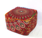CRAFT KALA Large Hippie Mandala Meditation Floor Ottoman Pillow Cushion Pouf Cover Square Poufs Cover Bohemian Circle Floor Cushion Case Outdoor Fireplace Living Room Decor 20X20X14 inches, Red Mirchi