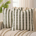 ANRODUO Boho Chenille Pillow Covers with Textured Tufted Stripes 18x18 Inch Set of 2 Woven Decorative Cushion Case Farmhouse Accent Neutral Pillowcase for Couch Sofa Bed Living Room Decor, Green White