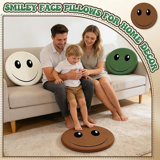 3PCS Floor Cushions for Classroom 16 Inch Smiley Face Floor Pillows Round Throw Pillows Face Emoticon Seat Cushion Cute Plush Pillow Chair Pads for Couch Bed Sofa Home Bedroom Dorm Decorations