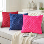 decorUhome Cozy Textured Throw Pillow Covers 16x16 Inch Set of 2, Soft Plush Faux Wool Dark Blue Accent Couch Pillow Covers for Modern Farmhouse Sofa Bed Living Room