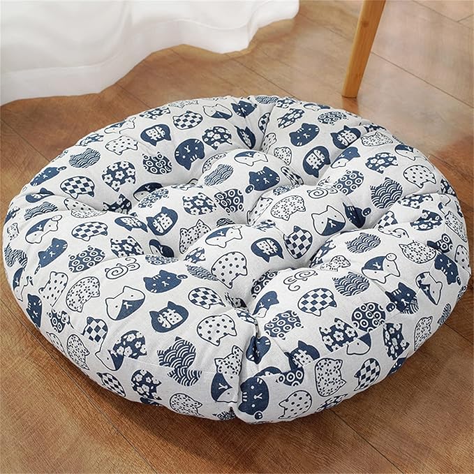 Generic Large Round Floor Cushion, Comfortable Cotton and Linen Boho Meditation Pillow Tatami Seating Cushion for Room Reading Book Nursery Room Balcony,S,60*60cm(2pcs)