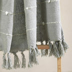 Lush Decor Boho Tufted Cotton Woven Tassel Fringe Throw Blanket Single 50" W x 60" L Light Gray - Gray Throw Blankets for Bed - Boho Couch Blankets