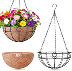 ZeeDix 2 Pack Round Hanging Baskets for Plants Outdoor, 12 Inch Metal Wire Planter Basket with Coco Liner, Hanging Flower Pots for Garden Yard Patio Porch Balcony Decor