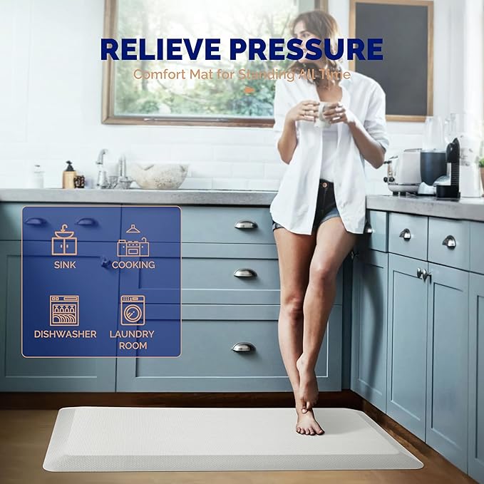 FEATOL Anti Fatigue Mats for Standing, 9/10 Extra Thick Ergonomic Standing Desk Mat, Comfort & Durable Memory Foam Standing Mat at Home,Office All Day (24" x 36", White, 2PC)