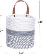 Wall Hanging Basket, Small Woven Hanging Baskets for Organizing, Decorative Wall Basket for Plants and Flowers,Hanging Storage Organizer for Wall Decor,Plant Holder 6.3" x 7" (White & Grey)