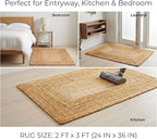 Jute Braided Small Rug, Natural - 2x3 Feet, Accent Reversible Hand Woven Doormat for Entryway, Kitchen, Living Room, Nursery | Rustic Neutral Front Door Floor Mat for Outdoor/Indoor Use - 24x36 Inches