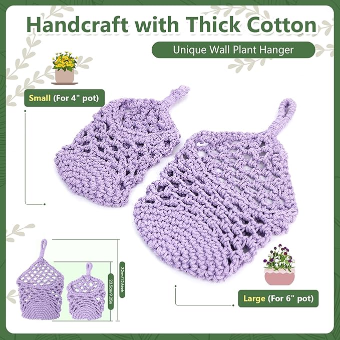 Macrame Wall Plant Hanger, Hanging Planter Basket Holder, Wall Planters for Indoor Plants, for Up to 6 Inch Pot (Purple, 6-Inch)