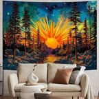 Racunbula Forest Sun Tapestry Trippy Nature Tree Tapestry Hippie Boho Mountain Wall Tapestries Vintage Aesthetic Starry Sky Tapestries Hanging for Bedroom