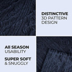 Superior Fleece Boho Jacquard Blanket, Decorative Blankets for Bedroom, Sofa, Plush, Fluffy, Soft, Cute Room Decor, Beautiful Cover, Comfort Essentials, Arctic Collection, Full/Queen, Navy Blue