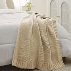 Amélie Home Chevron Chenille Knit Throw Blanket for Couch, Cozy Texture Decorative Soft Blanket for Sofa & Chair, 50"x60", Beige