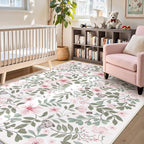 Lahome Reverie Pink Floral Rugs for Girls Bedroom 5x7, Washable Soft Nursery Decor Shabby Chic, Non-Slip Thin Carpet for Kids Room, Baby Girl Nursery, Dorm, Cozy Reading Nook