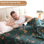 Boho 100% Cotton Large Throw Blanket King - All Season Rustic Ultra Soft Breathable Floral Bird Blanket for Bed Sofa Couch Chair Bedspread Quilt Gift, 91" x 108"-Teal/Beige