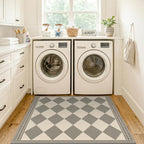 Beige Gray Diamond Easy Jute 3x4 Indoor Outdoor Rug, Checkered Farmhouse Geometric Decor Porch Entryway Carpet, Washable Non Slip Patio Rug for Laundry Room, Kitchen, Backyard or Mudroom