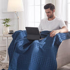 VHC Brands 100% Cotton Waffle Weave Navy Blue Throw 50x60, Decorative Cotton Throw Blanket, Boho Farmhouse Bedroom, Living Room Decor for Bed, Couch, or Sofa