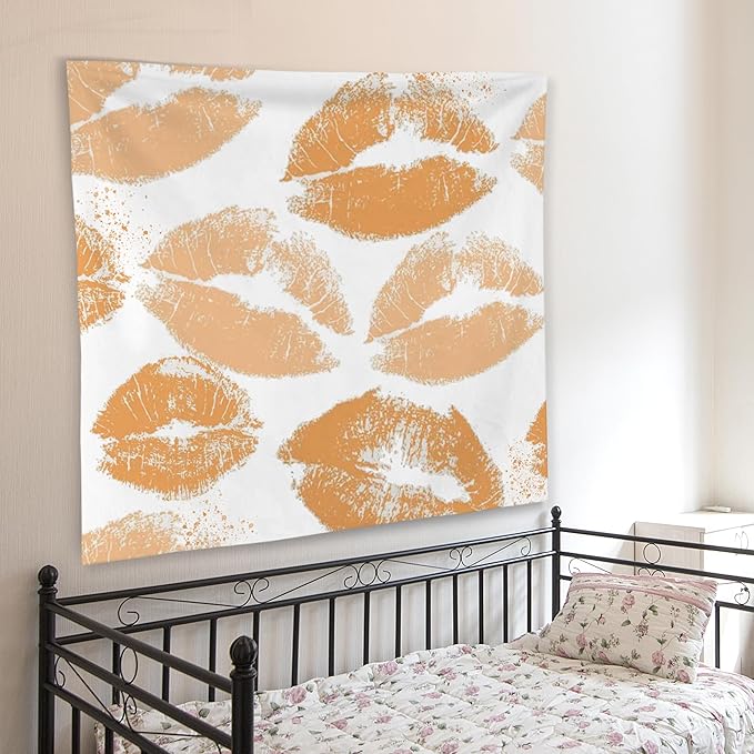 WNAGT Trendy Black and White Kiss Lips Tapestry Wall Hanging, Funky Makeup Wall Decor, Fashion Aesthetic Wall Blanket Decor for Girls Room College Dorm Makeup Room Beauty Room, 50x60 Inch