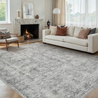 6x9 Area Rugs for Living Room Bedroom, Large Washable Rug, Grey Vintage Abstract Boho Rug, Non Slip & Low Pile Faux Wool Carpet for Indoor Dining Room, Farmhouse and Kids Room(Grey 6x9ft)