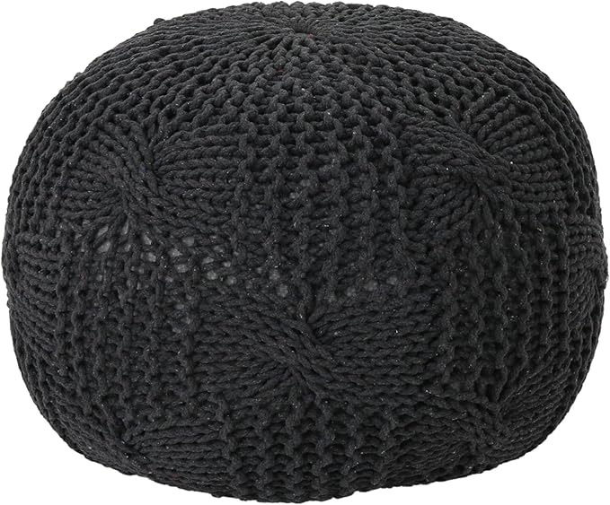 Christopher Knight Home Ansel Knitted Cotton Pouf, Dark Grey