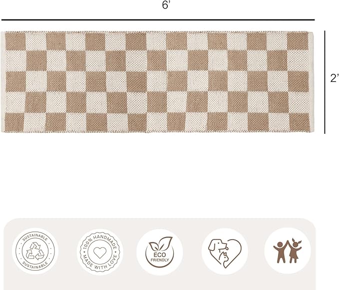 · REDEARTH · Jute Cotton Area Rug - 2'x6' Rectangular Rug, Sustainable Handwoven, Non-Shedding, Soft & Durable – Reversible, Neutral Tones for Home Décor in Living Room, Dining Room, Bedroom