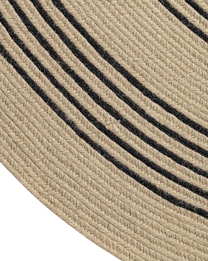 DEXI Round Jute Rug Natural Fiber 6x6, Braided Woven Area Rugs No Shed, Large Soft Neutral Rustic Carpet Mat for Indoor Outdoor Patio Dining Living Room Bedroom Farmhouse, 6ft, Beige/Black