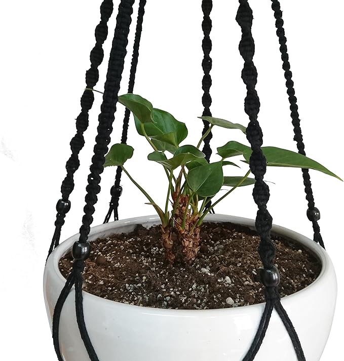 Plant Hanger Macrame Cotton 6 Legs 51 Inches in Tan and Green Color for Indoor Outdoor, Living Room, Kitchen, Deck, Patio, High and Low Ceiling with Size of 10-12 inches Without The Pot (Black)