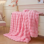 LIFEREVO Luxury Fluffy Faux Rabbit Fur Blanket, Plush Fuzzy Bubble Waffle Throw Couch Sofa, Cozy Comfy Furry Bed Blanket Home Decoration, Aesthetic Shaggy Throw for Bedroom Living Room, 60x90, Pink
