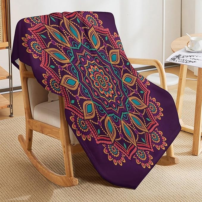 Mandala Throw Blanket Indian Hippie Bohemian Art Floral Texture Pattern Blanket for Sofa Bed Couch Chair Or Dorm 40"x50"