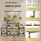 GIOTORENT 3-Tier Tall Metal Plant Stand Indoor Outdoor - Heavy Duty Plant Shelf for Garden, Patio, Balcony with 5 Hanging Hooks, Holds 16-25 Plants, Black