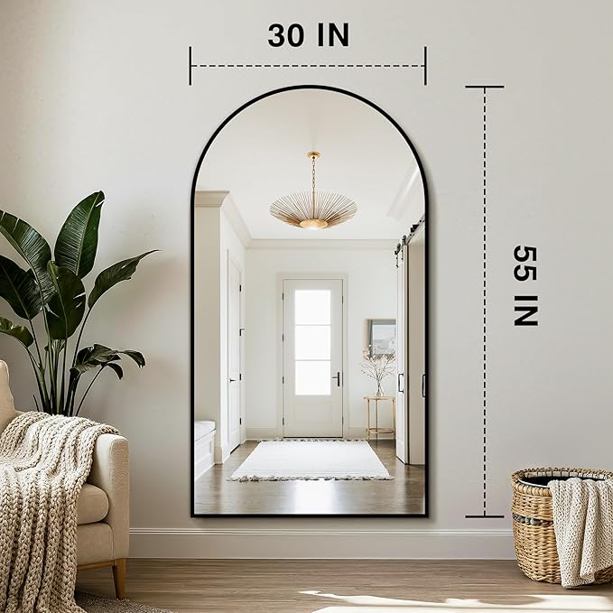 Arched Wall Mirror for Bathroom,Mirrors for Wall,30"x55",Vanity Mirror for Bedroom Dresser, Entryway, Living Room, Metal Frame,Hanging or Leaning Against(Black)