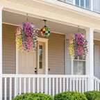 INQCMY Artificial Fake Hanging Plants Flowers Basket for Spring Outdoor Outside Decoration,UV Resistant Faux Silk Flower in Planter for Home Patio Porch Balcony Garden Yard Decor(Mixed Color)