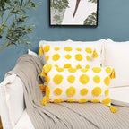 PLWORLD Boho Yellow Throw Pillow Cover 18x18 Inch with Tassels, Pom Pom Tufted Decorative Cream Chenille Fabric Accent Textured Cushion Case for Bed Couch, 1 PC Cover Only No Insert
