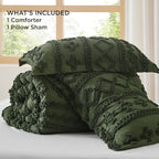 Bedsure Tufted Boho Comforter Set Twin Size - Olive Green Boho Bed Set, GentleSoft™ 2 Pieces Farmhouse Shabby Chic Embroidery Bedding, Gifts for Woman, Soft Jacquard Twin Comforter for All Seasons