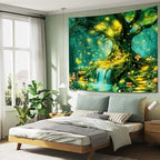 Apdidl Forest Nature Green Tapestry for Bedroom, Tree of Life Wall Art Big Tree Landscape Tapestries, Fairy Tales Fantasy Magical Butterfly Mushroom Backdrop Wall Hanging for Living Room Decor 51"X60"