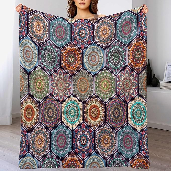 Boho Floral Throw Blanket Vintage Bohemian Flower Patterned Blanket for Sofa Bed Couch Chair Or Dorm 70"x80"