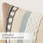 ANRODUO Pack of 2 Boho Decorative Throw Pillow Covers 20x20 Farmhouse Cushion Case Striped Chenille Pillow Cases Square Pillow Covers Accent Neutral Pillowcase for Sofa Couch Bed, Orange-Blue Stripe