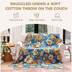 Boho Throw Blanket for Bed Cotton Spring Blankets for Bedroom Living Room Twin All Season Lightweight Floral Embroidery Quilt for Couch Sofa Chair 60"x80"