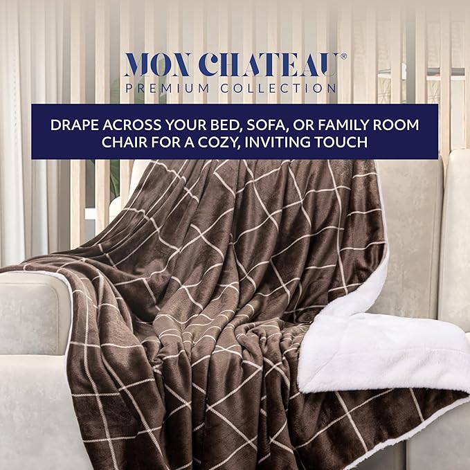 Mon Chateau 60" x 70" Serenity Flannel Throw Blanket, Plaid Print Soft Blanket for Queen-Size Bed, Couch, or Sofa, Cozy Home Decor and Stylish Living Room Comfort, Timberline Plaid