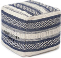 REDEARTH · UNSTUFFED Pouf Ottoman Cover Textured Cube Bean Bag Poof Pouffe Footrest for Living Room, Bedroom, Patio, Gym; 100% Cotton (18"X18"X18", Indigo Impressions)