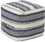 REDEARTH · UNSTUFFED Pouf Ottoman Cover Textured Cube Bean Bag Poof Pouffe Footrest for Living Room, Bedroom, Patio, Gym; 100% Cotton (18"X18"X18", Indigo Impressions)